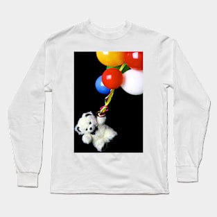 Cute white teddy bear with balloons in flight Long Sleeve T-Shirt